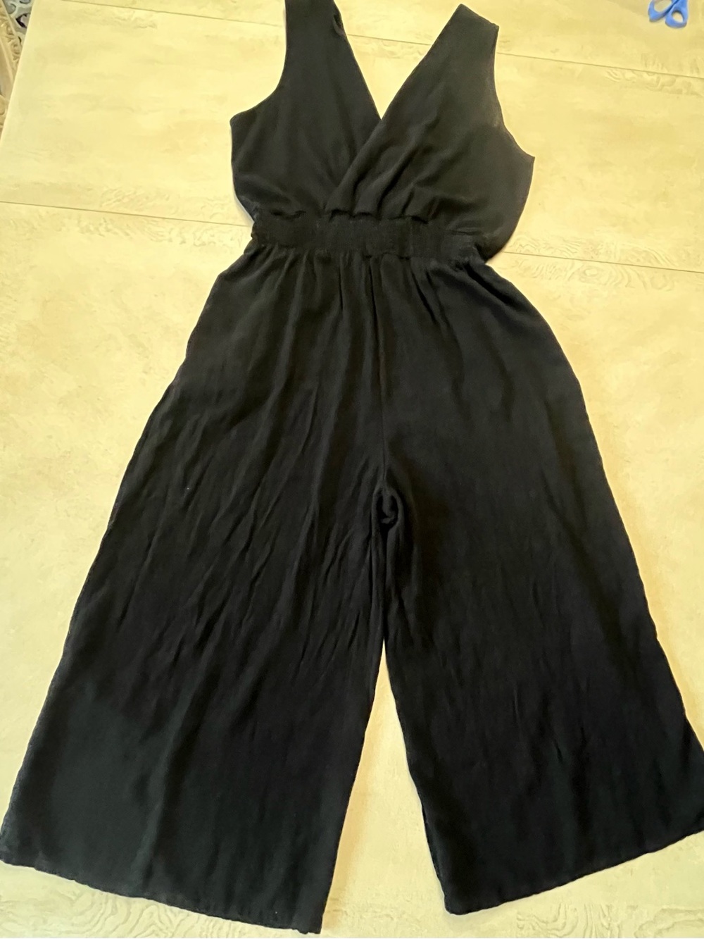 Nine West Rayon/Linen Black  Sleeveless Wide-Leg V-Neck Jumpsuit XL